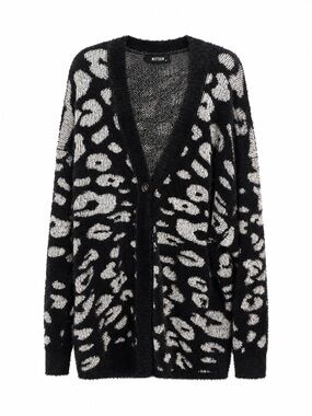 Black & White Leopard-Print V-Neck Cardigan